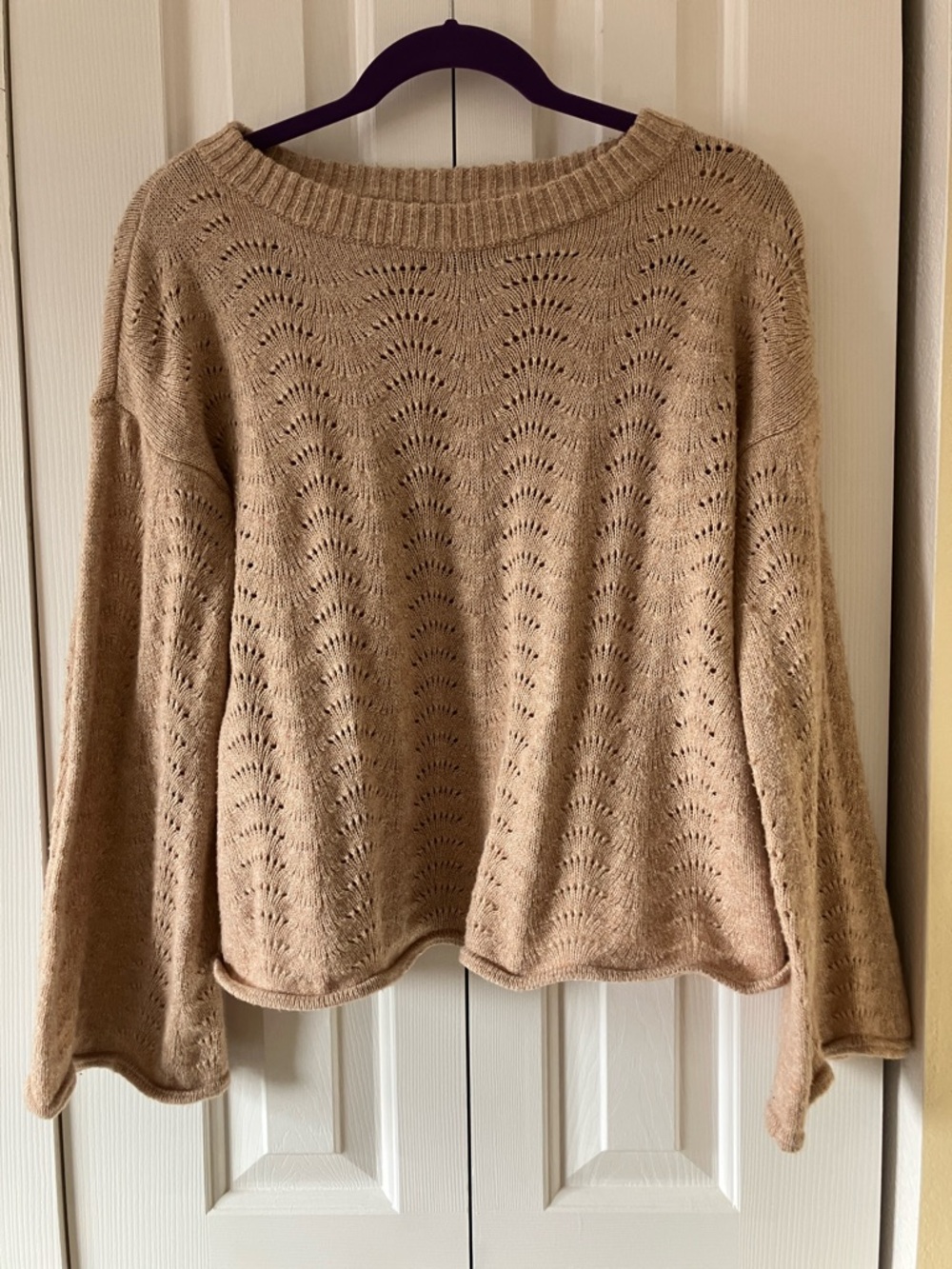 LC Lauren Conrad Open-Knit Scoop Neck Sweater in Tan